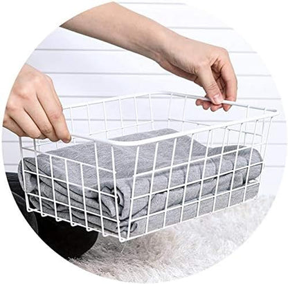 Wire Storage Freezer Baskets, Set of 2 - 13.4" Household Organizer Storage Bins with Handles for Kitchen Cabinets, Pantry, Office, and Bathroom Organization - White