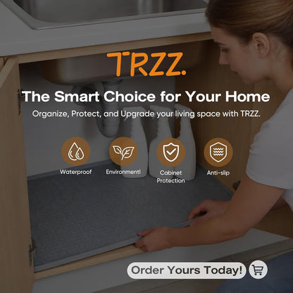 Waterproof under Sink Mat, 34"X22", Drip Tray Shelf Liner, Grey | Silicone, Cabinet Protector, Home Organizer, for Kitchen, Bathroom, Multipurpose, Easy Clean, Leak Proof, Organizes Cabinets