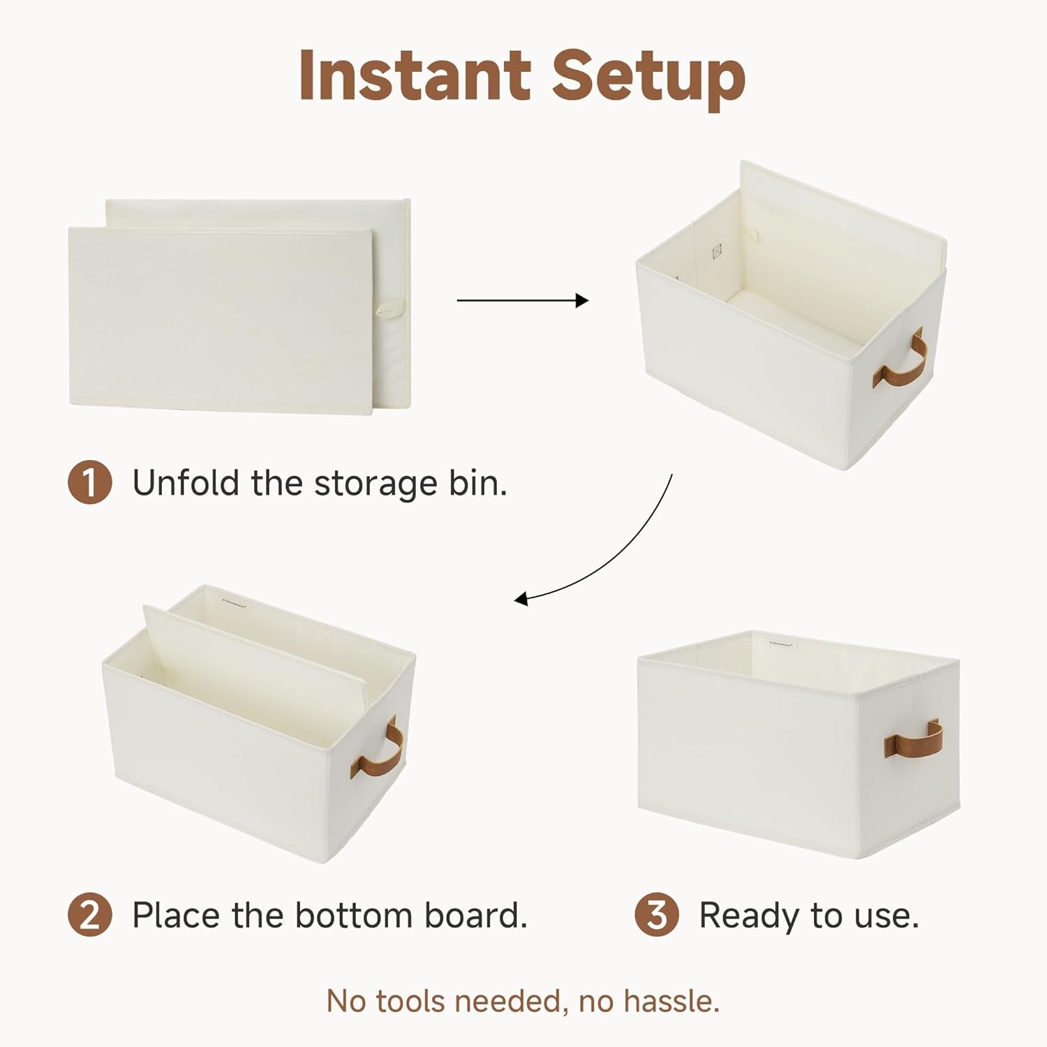 Closet Organizers and Storage Bins, Foldable Shelf Baskets, Clothes Storage Basket for Organization, Ivory White, 3-Pack, Large