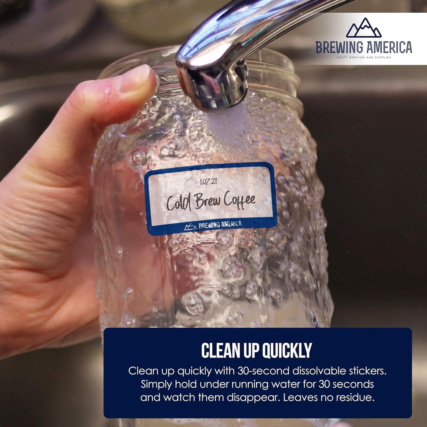 Dissolvable Food Labels for Food Containers - Made in USA - Great for Food Prep, Pantry, Canning, Freezer, Mason Jar Storage, Bottles and Rotation– No Scrubbing, No Residue - Old Glory Blue