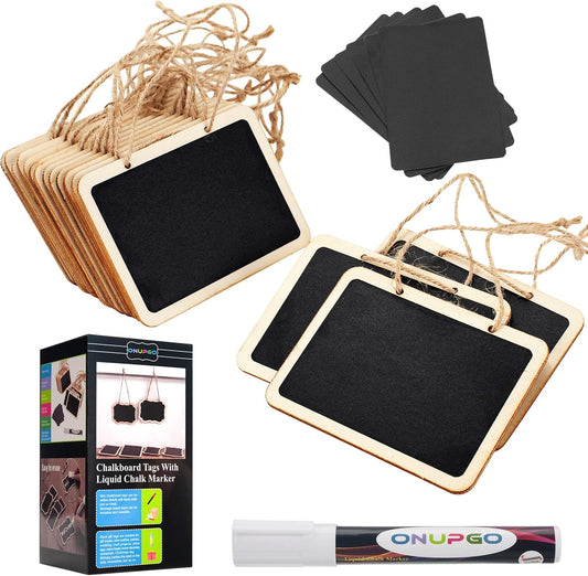 16 Pack Chalkboard Tags for Baskets with String, Mini Erasable Chalkboards with Hanging String, Wooden Mini Chalkboard Signs, Hanging Chalkboard Labels, Price Tags, Message Tags