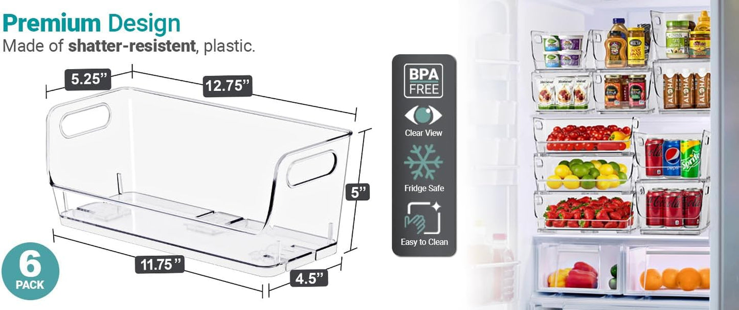 Stackable Storage Bins Open Front, Clear Stackable Storage Bins, Pantry Bins for Storage and Organization, Acrylic Stackable Bins for Kitchen, Clear Pantry Organizer Bins (Small Narrow 6 Pack)