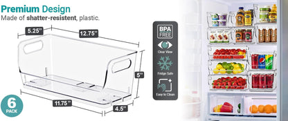 Stackable Storage Bins Open Front, Clear Stackable Storage Bins, Pantry Bins for Storage and Organization, Acrylic Stackable Bins for Kitchen, Clear Pantry Organizer Bins (Small Narrow 6 Pack)
