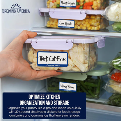 Dissolvable Food Labels for Food Containers - Made in USA - Great for Food Prep, Pantry, Canning, Freezer, Mason Jar Storage, Bottles and Rotation– No Scrubbing, No Residue - Old Glory Blue