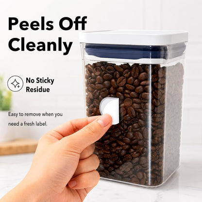 Waterproof Kitchen Labels for OXO POP Containers, 64-Pack, 2 Sizes | Removable Writable Food Storage Stickers, Tear-Resistant Pantry Organization Decals for Plastic and Glass Jars