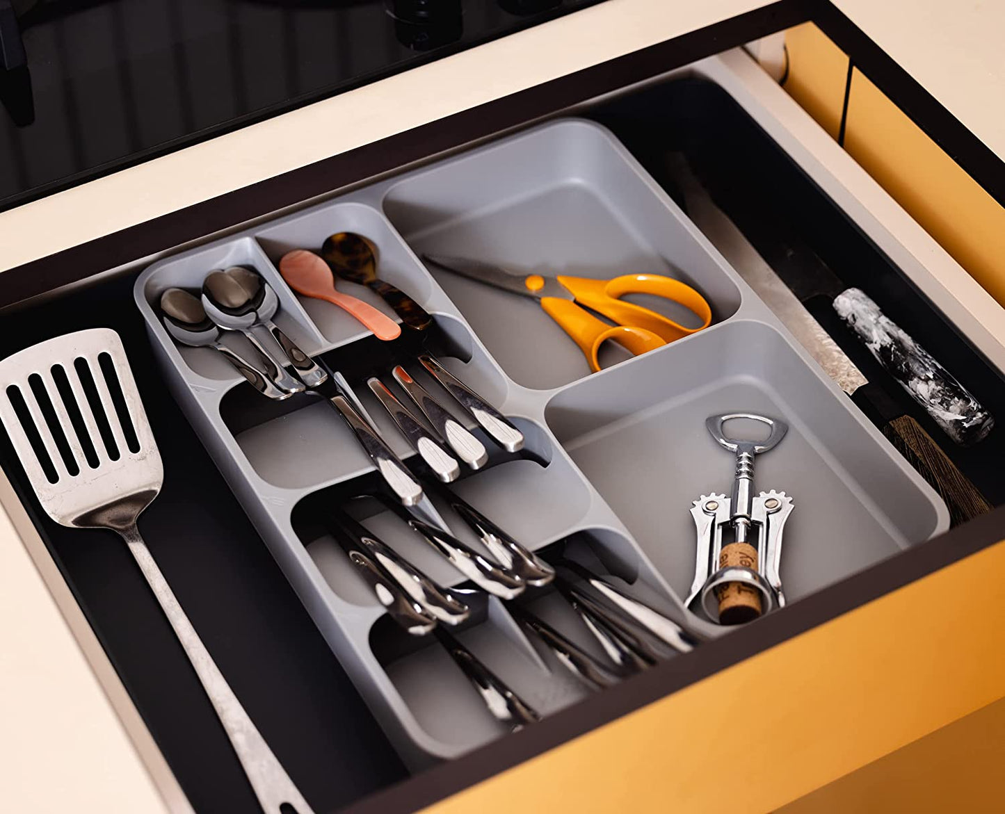 Joseph Joseph Drawerstore Expanding Flatware Cutlery, Utensil & Gadgets Organiser, Expandable in Drawer Space Saving Tray- Grey