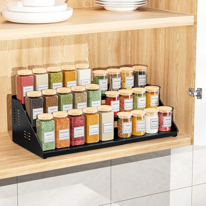 Spice Organizer, Spice Rack for Expandable 3-Tier, Spice Organization for Cabinet Expandable Width and Adjustable Height, Seasoning Organizer for Cabinet, Countertop, Pantry, Black