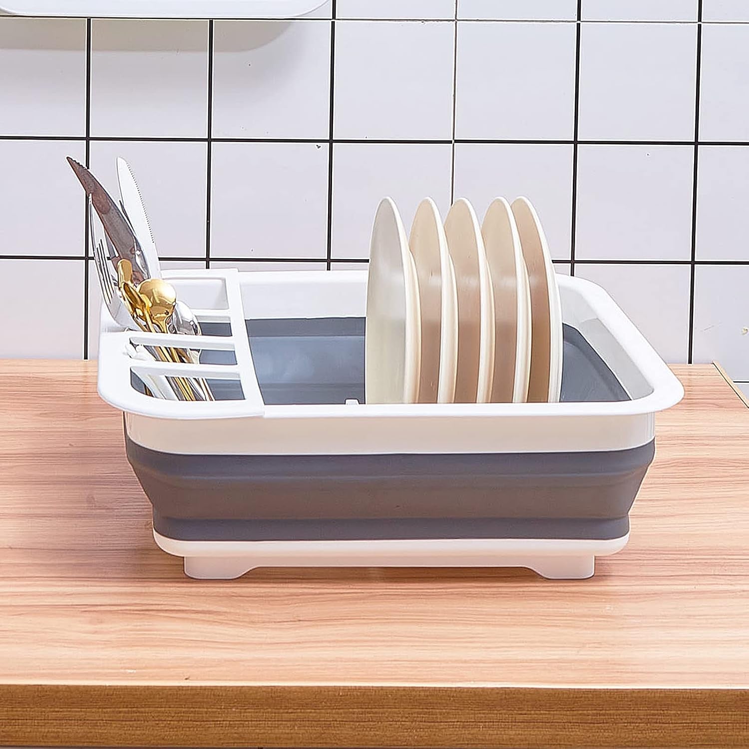 Collapsible Dish Drying Rack with Rotating Drain & Plug,Space-Saving Dish Drainers for Kitchen Counter, Portable Dish Rack over Sink Drying Dinnerware,Travel Trailer RV Camping Essentials
