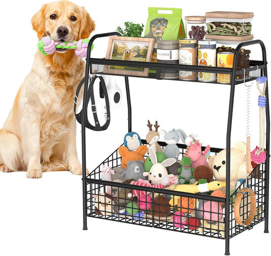 Indestructible Large Dog Toy Basket, Toy Box for Dogs,Pet Toys Bin Dog Metal Wire Basket for Toys, Food Storage, Storage Organizer Chest Storage, Toy Box for Living Room Area (Black)
