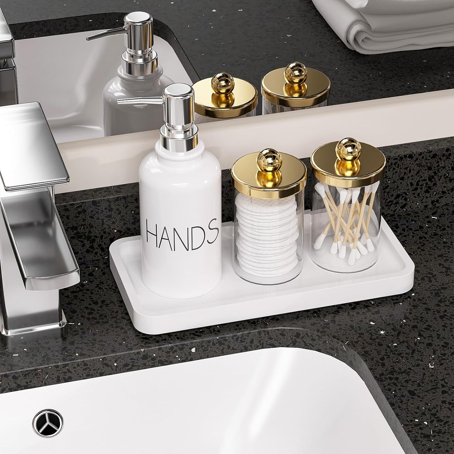 Small Bathroom Vanity Tray for Countertop Makeup Perfume Jewelry Decor Candle Keys, Bamboo Kitchen Tray for Soap Dispenser Spice, Small White Toilet Tray for Sink7.9 L X 4" W X 0.79" H