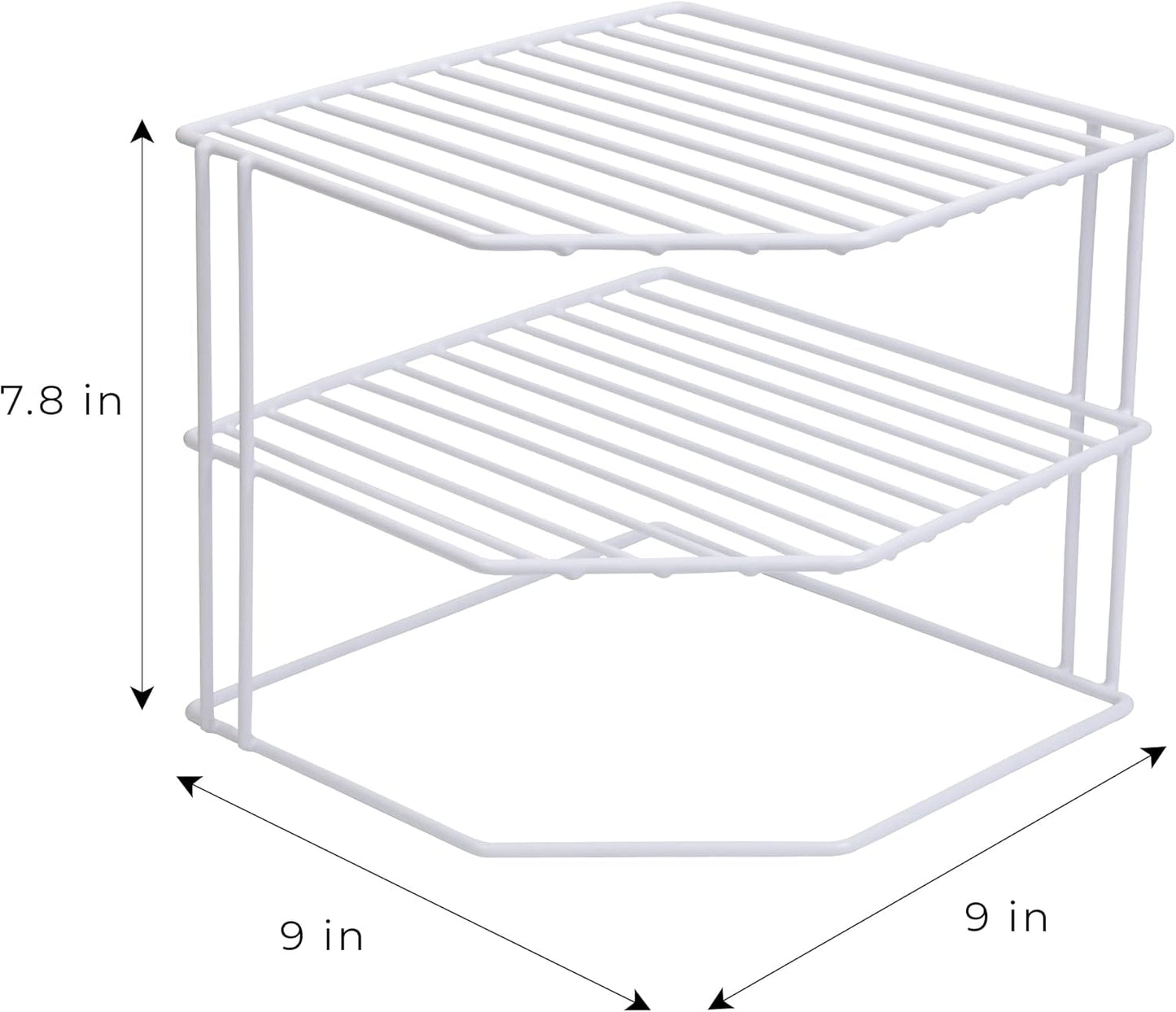 3-Tier Corner Kitchen Shelf Rack - Rust-Resistant Steel Wire Organizer for Plates and Dishes - Ideal for Cabinets and Pantries (9 x 8 Inches) [White]