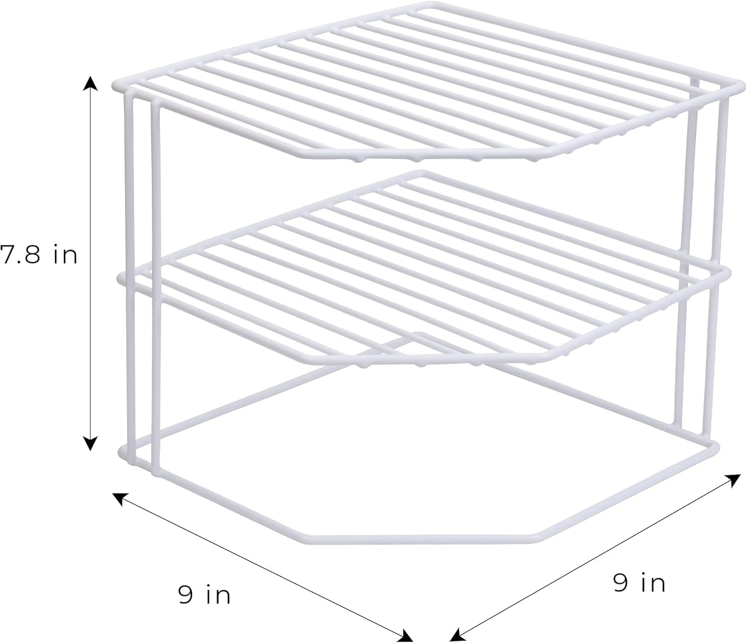 3-Tier Corner Kitchen Shelf Rack - Rust-Resistant Steel Wire Organizer for Plates and Dishes - Ideal for Cabinets and Pantries (9 x 8 Inches) [White]