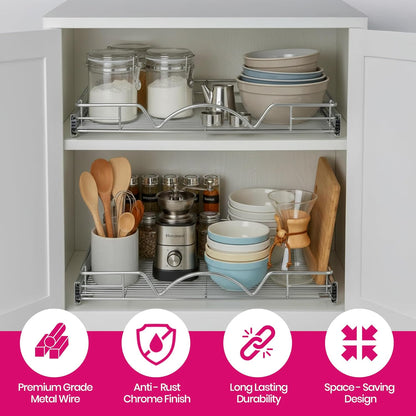 Pull Out Cabinet Organizer, 8”W X 21”D Cabinet Drawer | Heavy-Duty Caddy, Lifetime Limited Warranty, Steel Metal Cabinet Drawers, Chrome, Requires at Least 9-1/4” Cabinet Opening