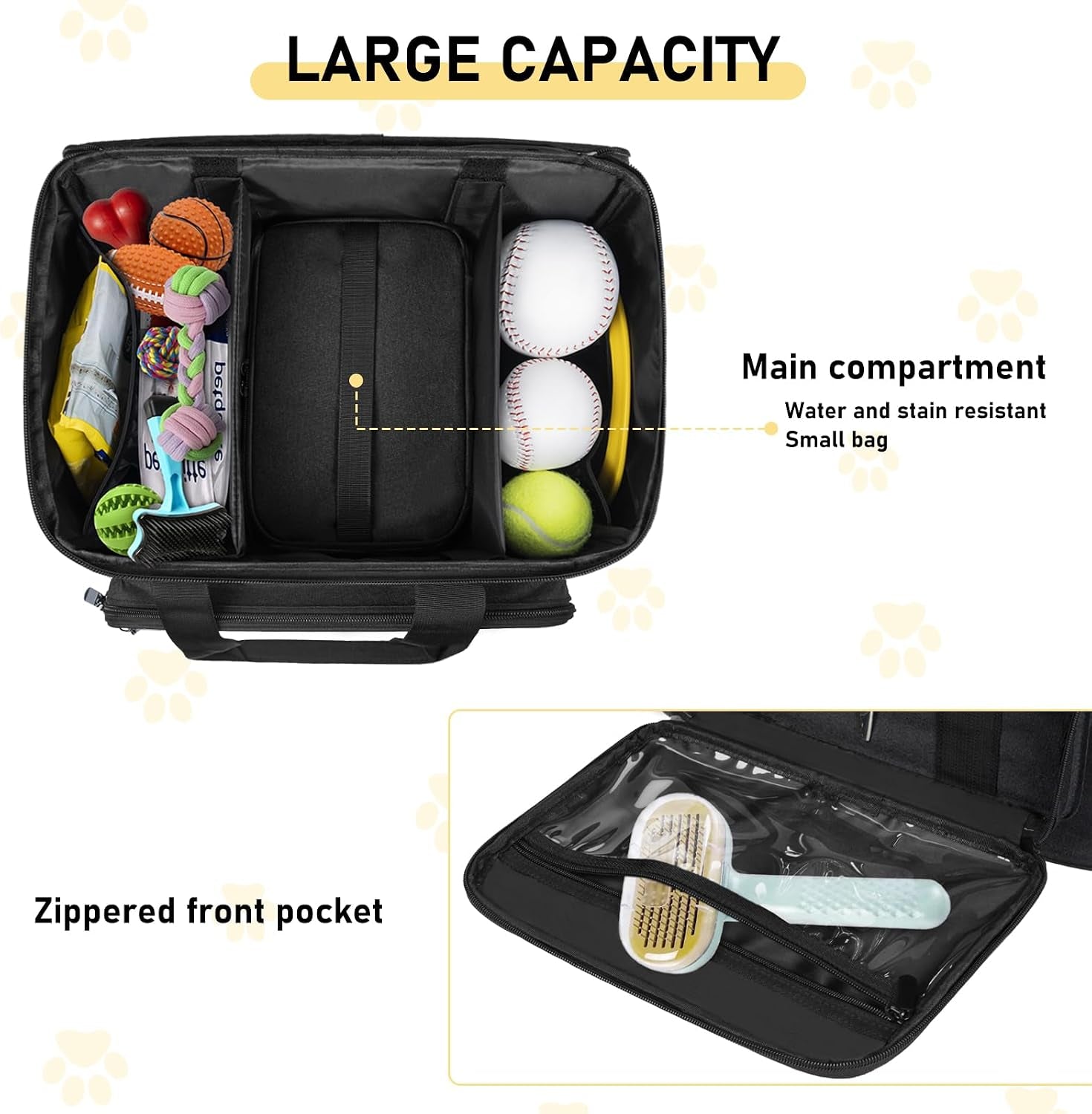 Large Pet Grooming Bag, Dog Grooming Tote Bags Supplies Organizer Case Pets Tools Organizer Tote for Dog Cat Grooming Tool Kit and Accessories, Black(Bag Only)