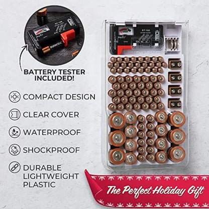 Battery Storage Organizer and Case with Tester, Accommodates 93 Batteries of Various Sizes, Ideal for Garage Organization, Purple