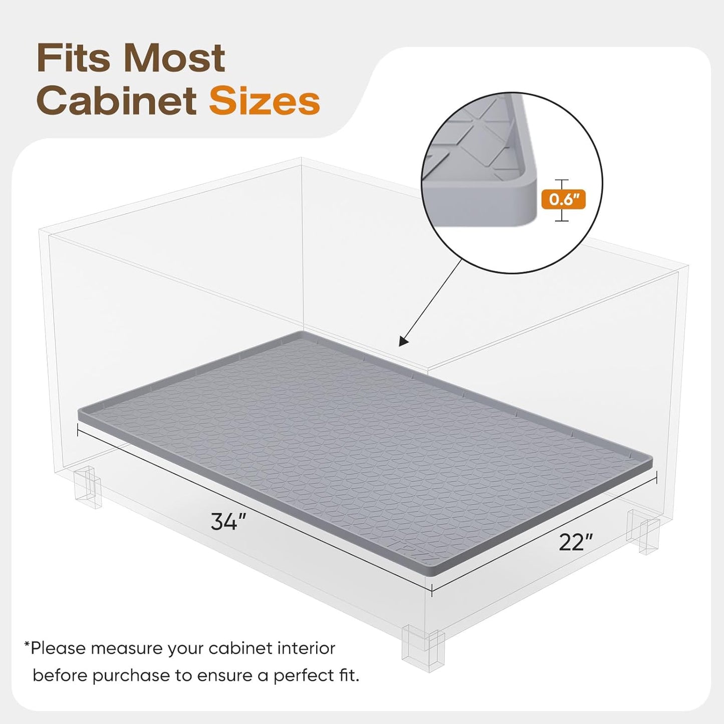 Waterproof under Sink Mat, 34"X22", Drip Tray Shelf Liner, Grey | Silicone, Cabinet Protector, Home Organizer, for Kitchen, Bathroom, Multipurpose, Easy Clean, Leak Proof, Organizes Cabinets