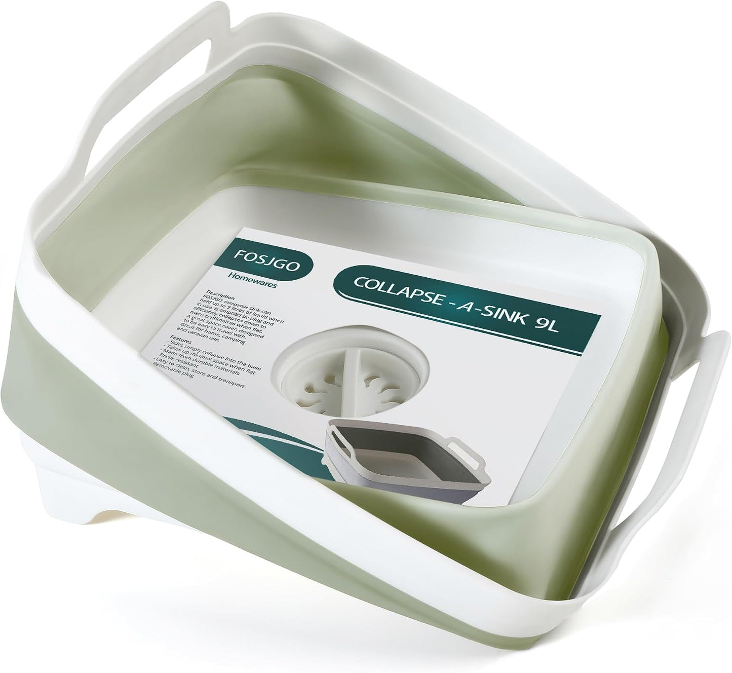 Collapsible Dish Basin with Drain Plug, Foldable Sink, 2.4 Gal (9L) | Space-Saving Wash Basin for Kitchen, Baby Bottles, Vegetable Washing, Camping, RV and Party Beverage Tubs