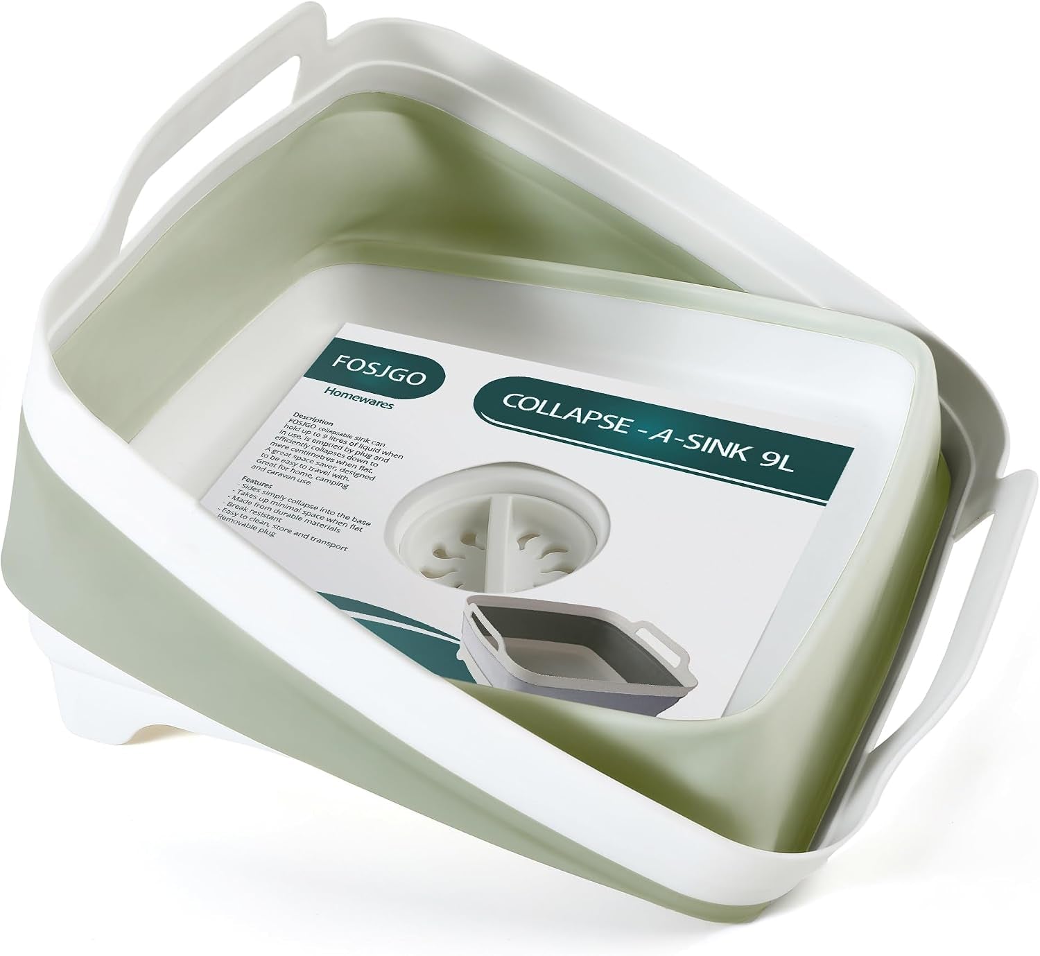 Collapsible Dish Basin with Drain Plug, Foldable Sink, 2.4 Gal (9L) | Space-Saving Wash Basin for Kitchen, Baby Bottles, Vegetable Washing, Camping, RV and Party Beverage Tubs
