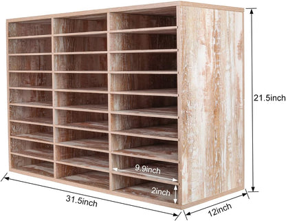 Wooden Mail Sorter and Literature Organizer with 27 Compartments for Classroom, Office, and Home Use - Retro White Finish