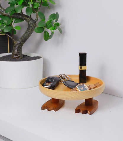 Wood Key Bowl for Entryway Table, Key Tray, Jewelry Tray, Valet Tray with 2 Cute Duck Feet, for Rings, Coins, Bracelets Watches