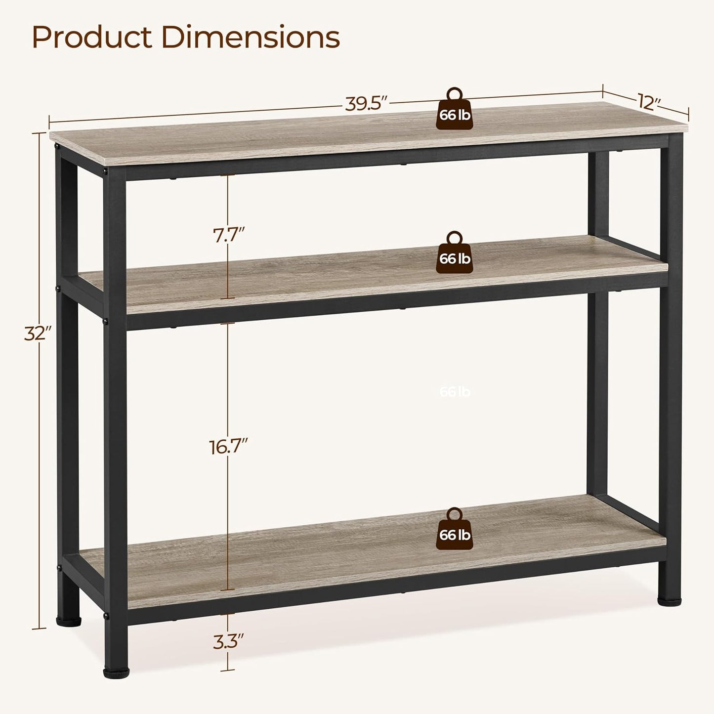 Yaheetech Entryway Table with Storage Shelves, 40 Inch Console Table with Metal Frame, Wood behind Couch Sofa Tables for Entryway, Living Room, Gray