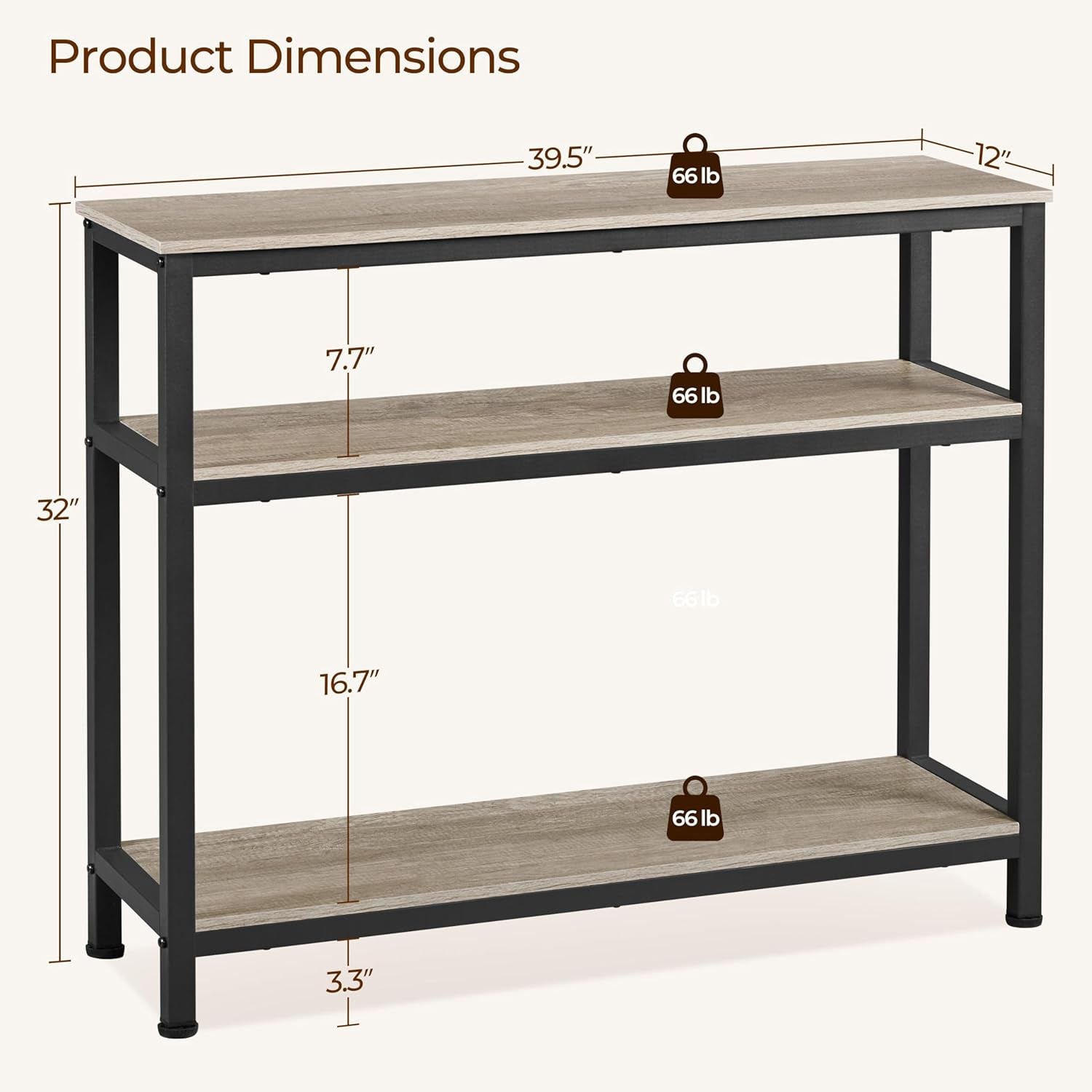 Yaheetech Entryway Table with Storage Shelves, 40 Inch Console Table with Metal Frame, Wood behind Couch Sofa Tables for Entryway, Living Room, Gray