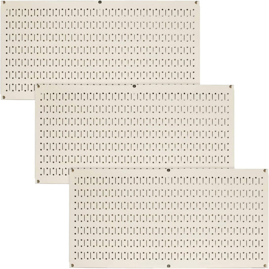 Pegboard Value Pack - Set of Three 16-Inch Tall x 32-Inch Wide Horizontal Metal Wallboards for Home and Garage Tool Storage Organization in Beige