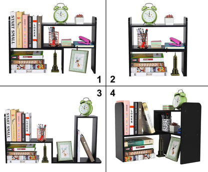 Desk Organizer Desktop Shelf Adjustable Countertop Bookshelf Small Table Shelves Book Organizer Office Organization for Desk, Black
