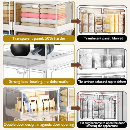 Clear Storage Bin Set with Lids - 3 Pack, Stackable and Durable Plastic Folding Bins for Bedroom, Living Room, and Study, 23 QT Capacity with Magnetic Closure