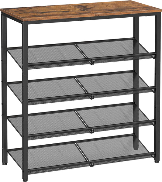 VASAGLE Shoe Rack for Entryway, Freestanding, Adjustable, Industrial | 5-Tier Shoe Rack Organizer with Storage Shelves and Spacious Top, Rustic Brown and Ink Black ULBS038B01