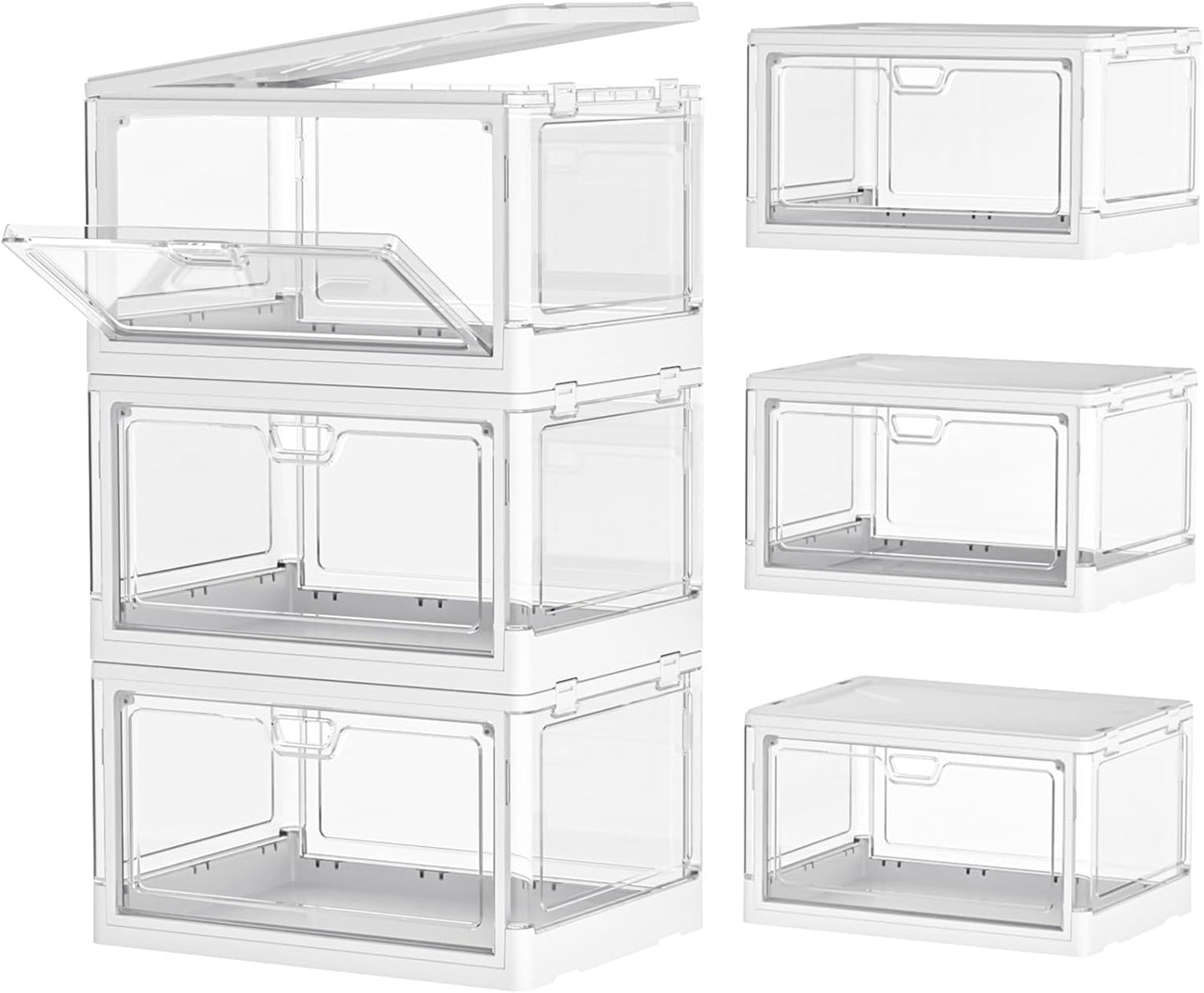Clear Storage Bin Set with Lids - 3 Pack, Stackable and Durable Plastic Folding Bins for Bedroom, Living Room, and Study, 23 QT Capacity with Magnetic Closure