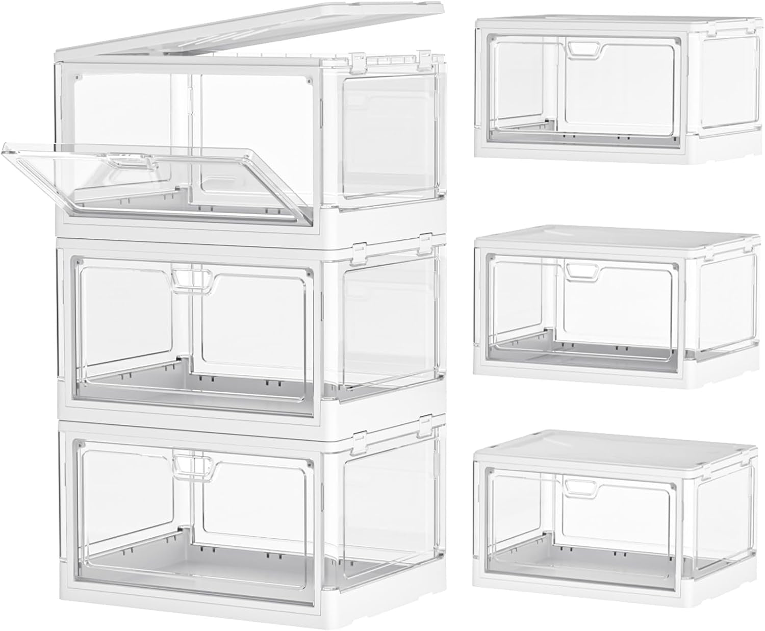 Clear Storage Bin Set with Lids - 3 Pack, Stackable and Durable Plastic Folding Bins for Bedroom, Living Room, and Study, 23 QT Capacity with Magnetic Closure