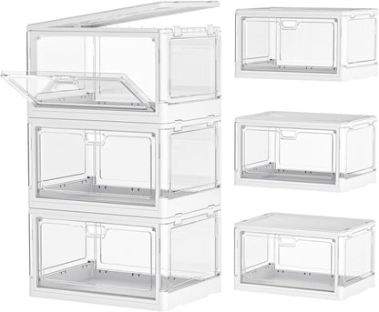 Clear Storage Bin Set with Lids - 3 Pack, Stackable and Durable Plastic Folding Bins for Bedroom, Living Room, and Study, 23 QT Capacity with Magnetic Closure