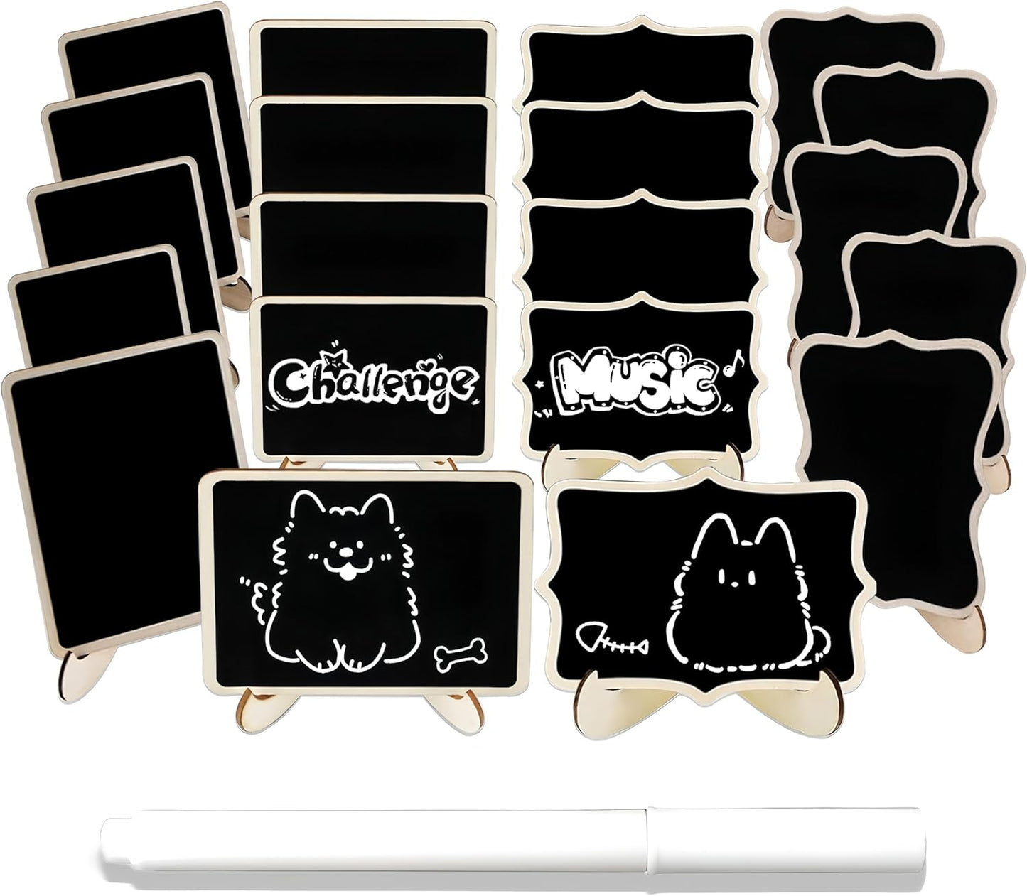 20PCS Mini Chalkboard Signs for Food Party Buffet Display Small Rectangle Chalkboards Blackboard with Stand for Tables W/1 Liquid Chalk,Wood Place Cards for Wedding,Birthday Party, Message Board Signs