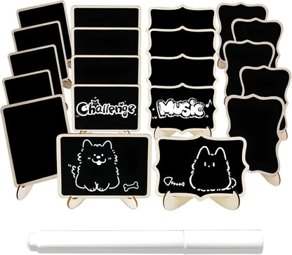 20PCS Mini Chalkboard Signs for Food Party Buffet Display Small Rectangle Chalkboards Blackboard with Stand for Tables W/1 Liquid Chalk,Wood Place Cards for Wedding,Birthday Party, Message Board Signs