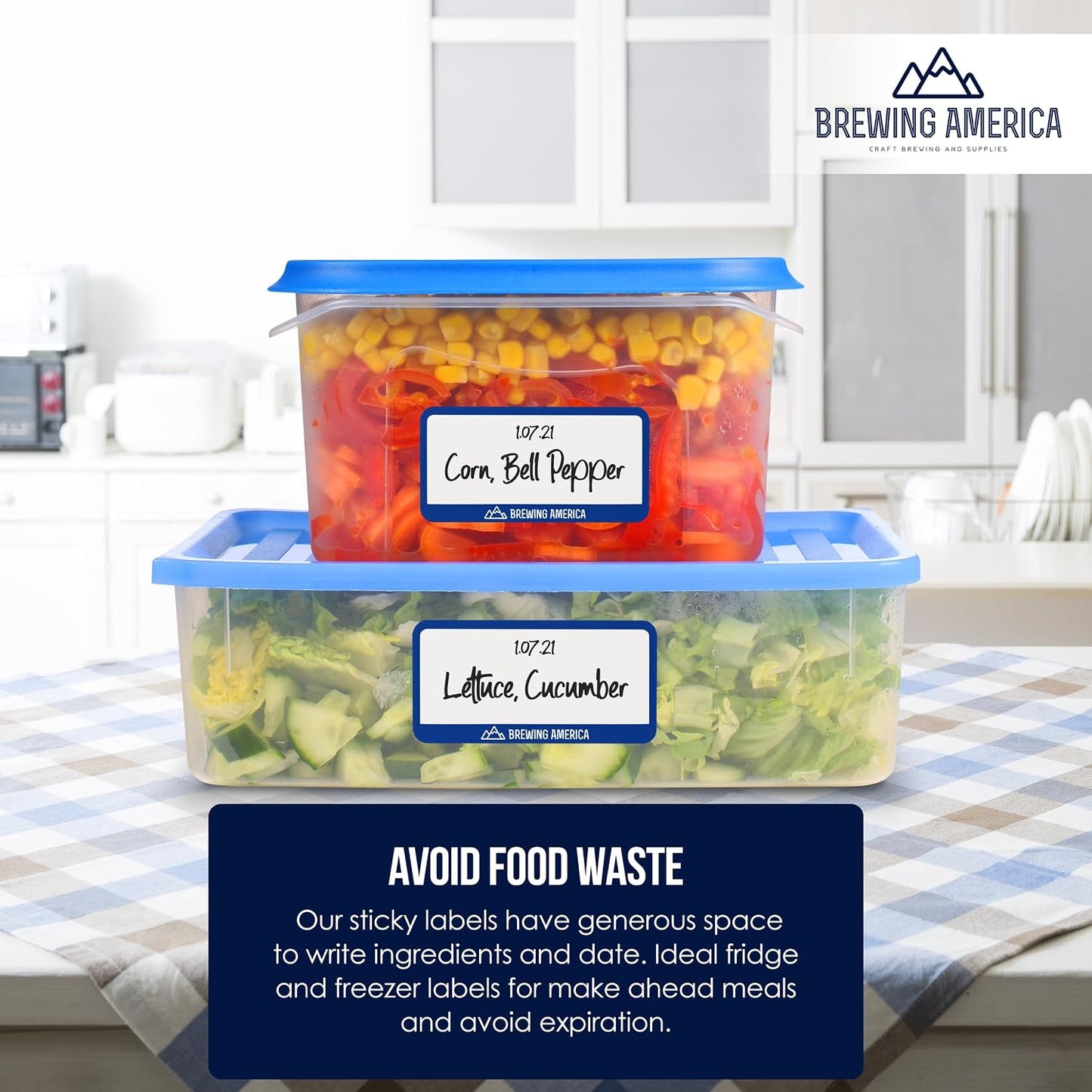 Dissolvable Food Labels for Food Containers - Made in USA - Great for Food Prep, Pantry, Canning, Freezer, Mason Jar Storage, Bottles and Rotation– No Scrubbing, No Residue - Old Glory Blue