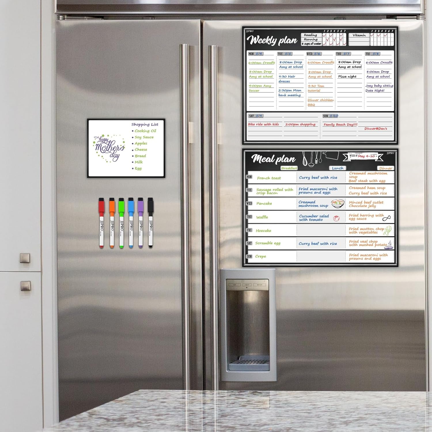Magnetic Dry Erase Meal Planning Whiteboard for Refrigerator-Magnetic Weekly Planner for Fridge-One Bonus Notepad Whiteboard-Refrigerator Organizer with Weekly Planning Boards