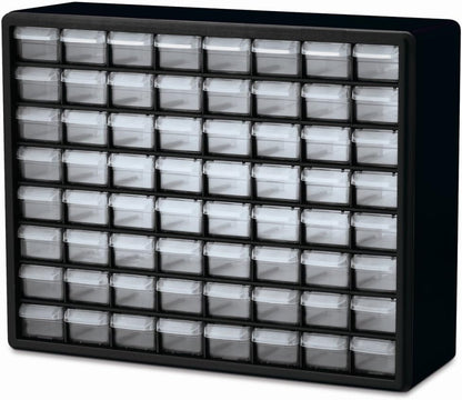 64-Drawer Plastic Drawer Storage Cabinet for Garage Organization, Bead Organizer, Building Bricks Storage, Teacher Toolbox, Makeup Organizer, 20" W X 6" D X 16" H, 10764 Black