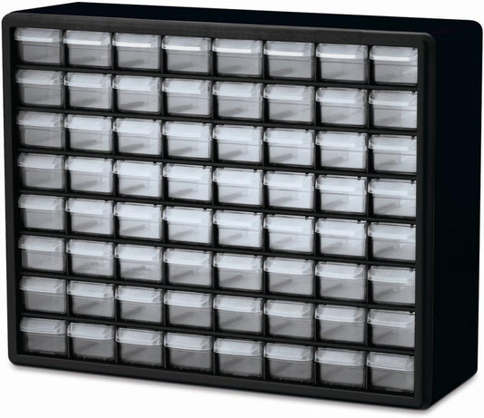 64-Drawer Plastic Drawer Storage Cabinet for Garage Organization, Bead Organizer, Building Bricks Storage, Teacher Toolbox, Makeup Organizer, 20" W X 6" D X 16" H, 10764 Black