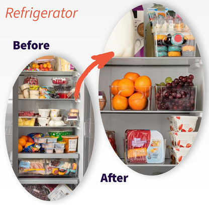 Plastic Pantry Organization and Storage Bins with Removable Dividers – Perfect Kitchen Organization or Kitchen Storage – Refrigerator Organizer Bins, Cabinet Organizers (2 Pack)