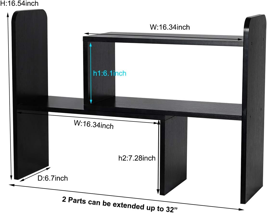 Desk Organizer Desktop Shelf Adjustable Countertop Bookshelf Small Table Shelves Book Organizer Office Organization for Desk, Black