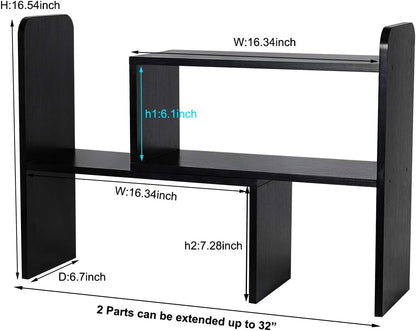 Desk Organizer Desktop Shelf Adjustable Countertop Bookshelf Small Table Shelves Book Organizer Office Organization for Desk, Black