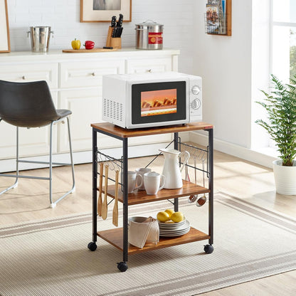 Microwave Cart 23.7'' for Small Space, 3-Tier Microwave Stand Coffee Cart Rolling Kitchen Utility Cart on Wheels, Vintage