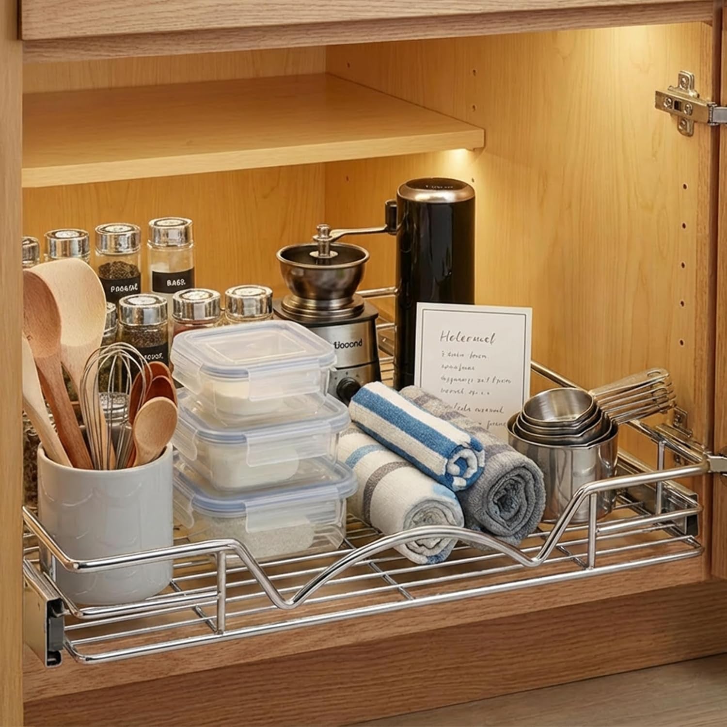 Pull Out Cabinet Organizer, 8”W X 21”D Cabinet Drawer | Heavy-Duty Caddy, Lifetime Limited Warranty, Steel Metal Cabinet Drawers, Chrome, Requires at Least 9-1/4” Cabinet Opening