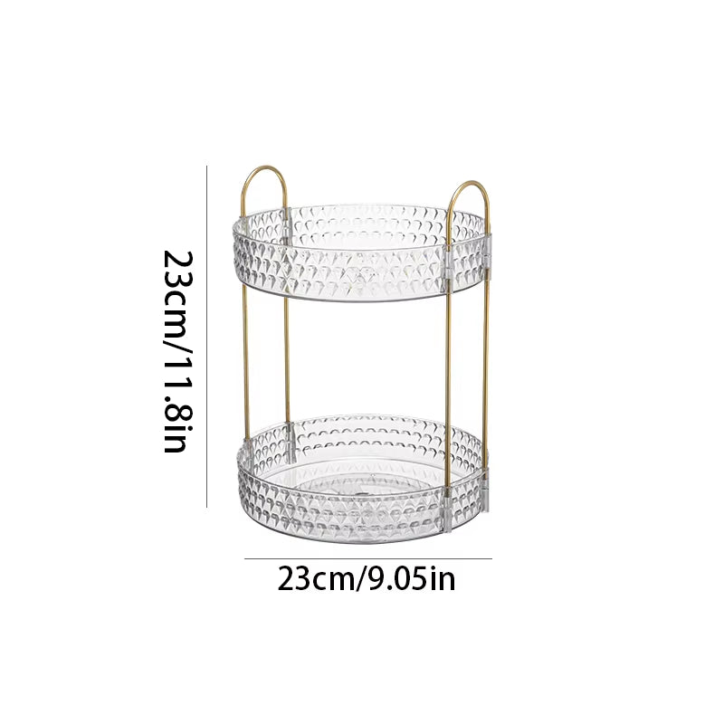 360° Rotating 3-Tier Transparent Cosmetic Organizer with Diamond Pattern for Bathroom Vanity and Countertop