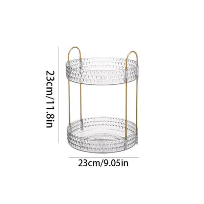 360° Rotating 3-Tier Transparent Cosmetic Organizer with Diamond Pattern for Bathroom Vanity and Countertop