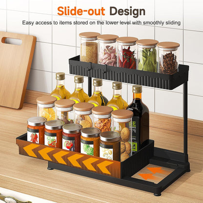 3-Pack Multi-Purpose Pull-Out Storage Organizers, 2-Tier L-Shaped Under Sink and Cabinet Organizers for Bathroom and Kitchen, Black, 12.85 Inches