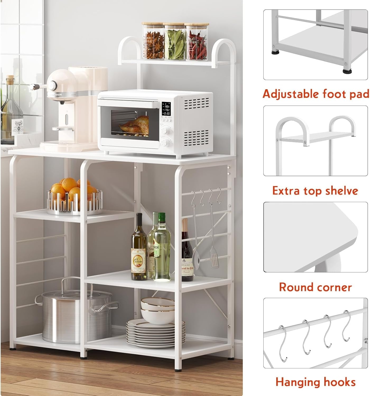 Microwave Stand Kitchen Cart, Microwave Cart Stand 35.4 Inches, Kitchen Utility Storage 3-Tierx4-Tier for Baker and Rack and Spice Rack Organizer Workstation Shelf,White