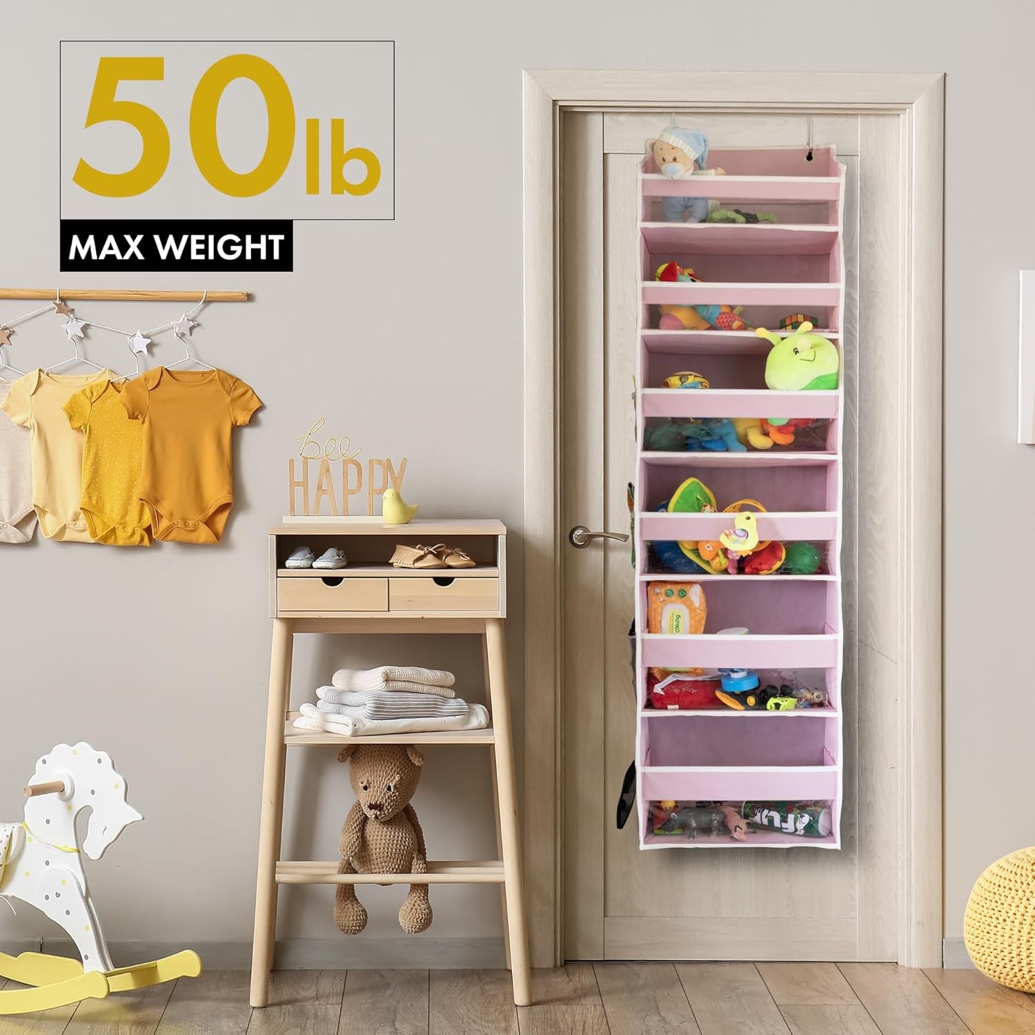 UPGRADED 6 Tiers over the Door Organizer Hanging - 100D EXTRA THICK & 50Lbs HUGE CAPACITY, 12 Side Mesh Pockets over the Door Shoe Organizer, Hanging Closet Organizer (Ivory, 1Pc)