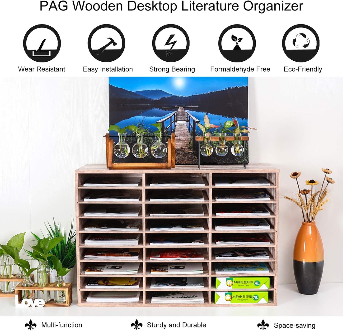 Wooden Mail Sorter and Literature Organizer with 27 Compartments for Classroom, Office, and Home Use - Retro White Finish